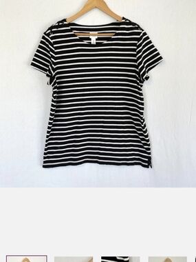 Chico's Black and White Striped Short Sleeve Tee